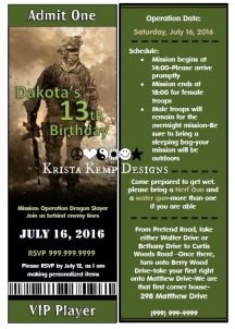 Custom Printable Military Ops Party Invitations